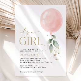 Rosa Balloon, eukalyptus, Greenery, Baby Shower Inbjudningar