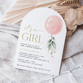 Rosa Balloon, eukalyptus, Greenery, Baby Shower Inbjudningar