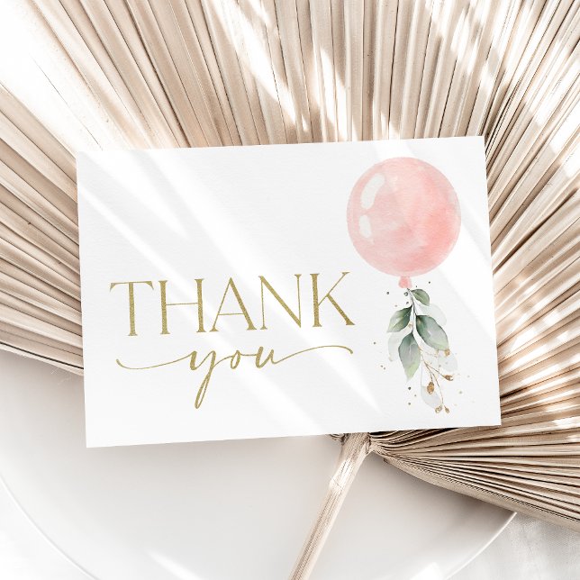 Rosa Balloon, eukalyptus, Greenery, Baby Shower Tack Kort (Skapare uppladdad)