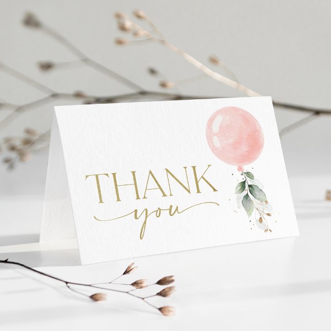 Rosa Balloon, eukalyptus, Greenery, Baby Shower Tack Kort (Skapare uppladdad)