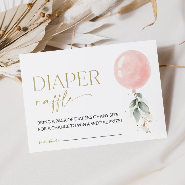 Rosa Balloon, eukalyptus, Greenery, Diaper Raffle Tilläggskort (Skapare uppladdad)