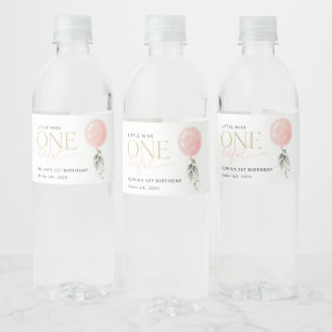 Rosa Balloon, eukalyptus, Greenery, förstaårsdagen Vattenflaskor Etikett