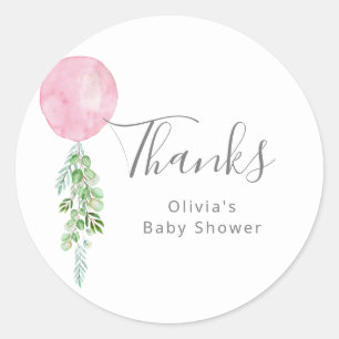 Rosa Balloon Girl Baby Shower Tack Runt Klistermärke