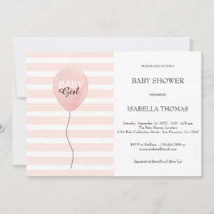 Rosa balloon Girl Rosa Rand Baby Shower Inbjudningar