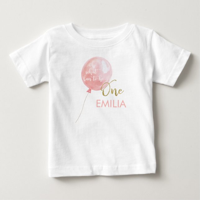 Rosa Balloon Guld Glitter 1:a födelsedag T Shirt (Framsida)
