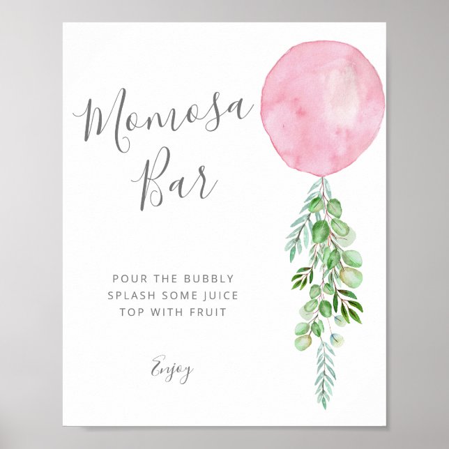 Rosa Balloon Mimosa Pub Baby Shower Game Poster (Framsidan)
