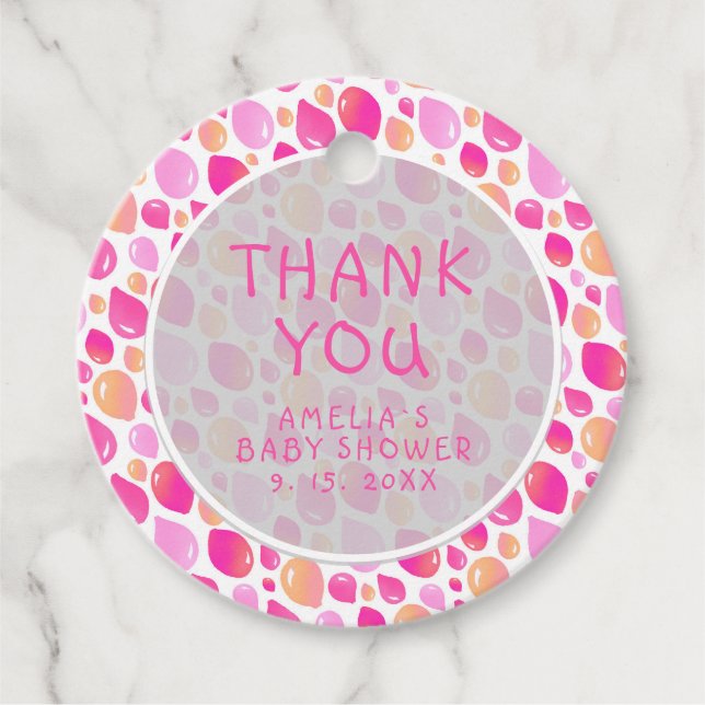 Rosa Balloon Mönster Flicka Baby Shower Gåvor Etiketter (Framsida)