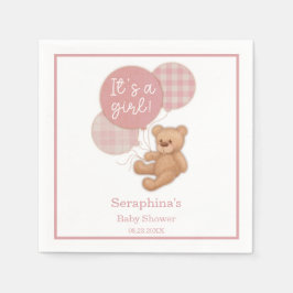 Rosa Balloon Nalle Baby Shower Napkins Pappersservett