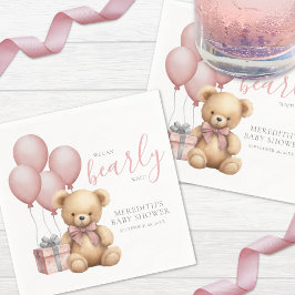 Rosa Balloon Nalle Baby Shower Pappersservett
