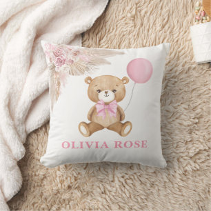 Rosa Balloon Nalle Boho Flicka Nursery Kudde