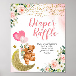 Rosa Balloon Nalle Diaper Raffle Sign Poster