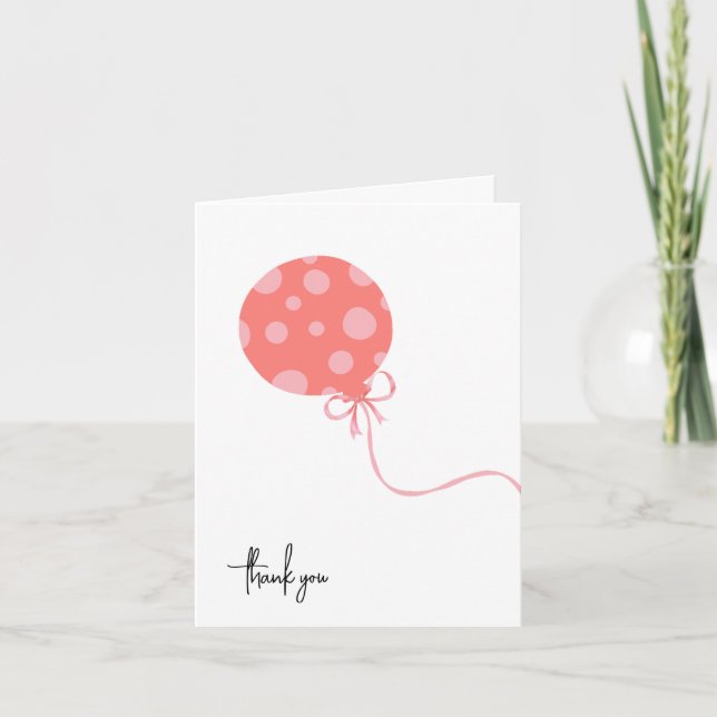 Rosa Balloon Nyfödd bebis Tack Kort (Framsida)