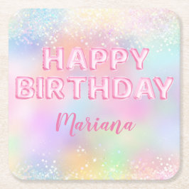 Rosa Balloon Rainbow Födelsedagsfest Underlägg Papper Kvadrat