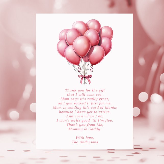 Rosa Balloon Watercolor Girl Baby Shower Tack (Skapare uppladdad)
