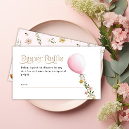 Rosa Balloon Wildblommor Diaper Raffle Baby Shower Tilläggskort