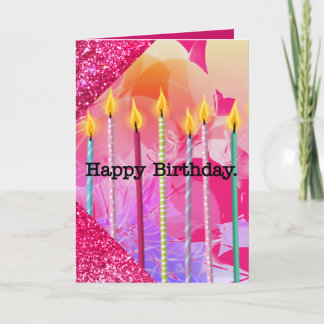 Rosa Balloons and Candles Girly Birthday Kort