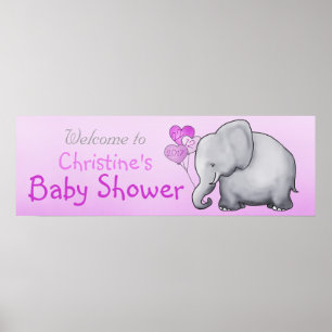 Rosa Balloons Elephant Girl Baby Shower Poster