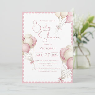 Rosa Balloons Girl Baby Shower-inbjudan Inbjudningar