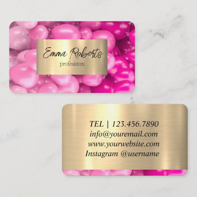 Rosa Balloons Guld Glitter Visitkort (Fram/baksida)