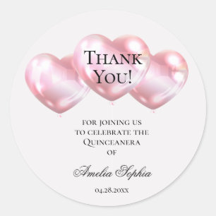 Rosa Balloons Quinceañera Birthday Tack Runt Klistermärke