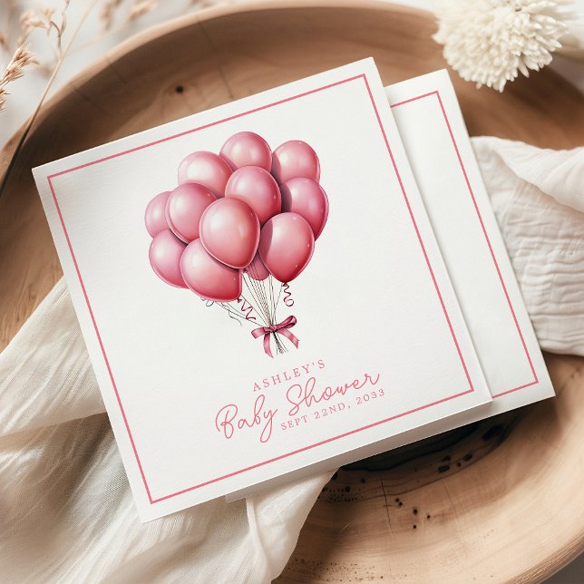 Rosa Balloons Watercolor Girl Baby Shower Pappersservett (Skapare uppladdad)