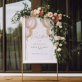 Rosa Balloths Child First Birthday Välkommen Poster