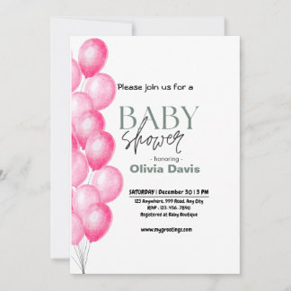 Rosa Baloon Baby Shower-inbjudan Inbjudningar