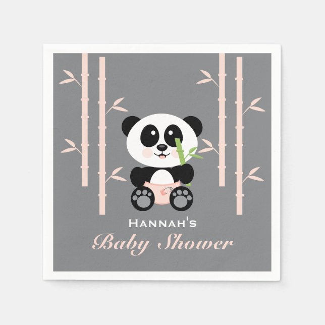 Rosa Bamboo Panda i dagstidningar Baby Shower Napk Pappersservett (Framsidan)