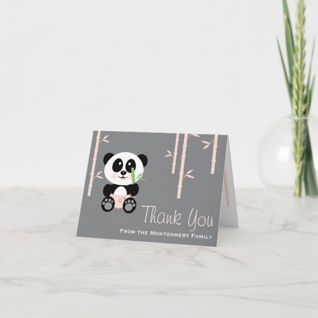 Rosa Bamboo Panda i dagstidningar Baby Shower Tack (Framsida)