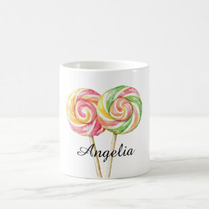 Rosa banan gul lime gröna snurror kaffemugg