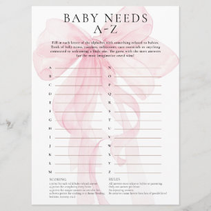 Rosa band Baby behöver A-Z spelkort Babyshower Inbjudningar