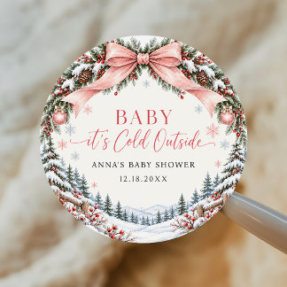Rosa band baby Det är kallt ute Baby Shower-dekal Runt Klistermärke
