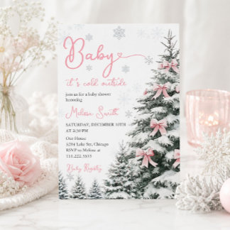 Rosa band baby Det är kallt ute vinter baby shower Inbjudningar