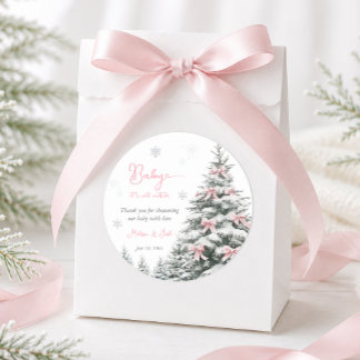 Rosa band baby Det är kallt ute vinter baby shower Runt Klistermärke
