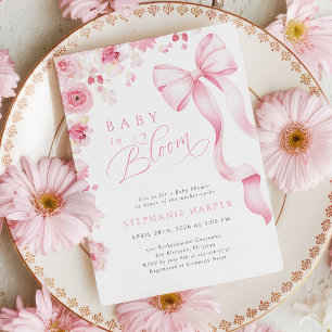 Rosa band baby i blom baby shower inbjudan