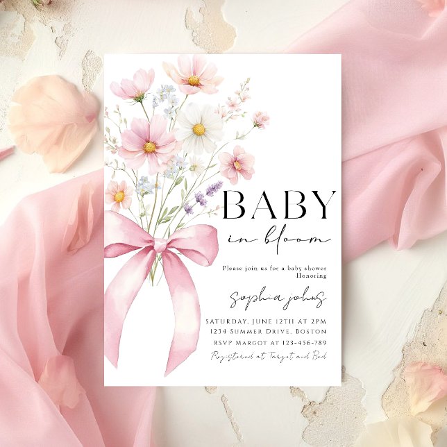 Rosa band baby i blomning Flicka Bebis Shower Inbjudningar (Skapare uppladdad)