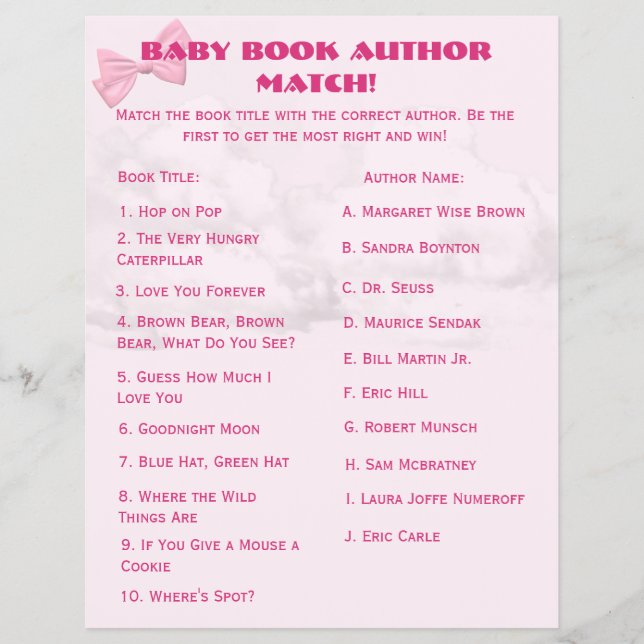 Rosa band baby shower-bingo reklamblad (Framsidan)