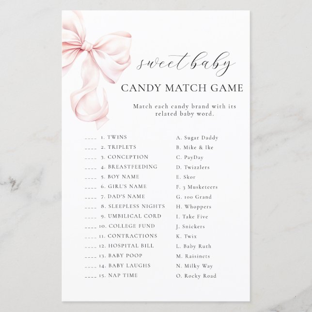 Rosa band baby shower GODIS MATCHNINGSSPEL (Framsida)