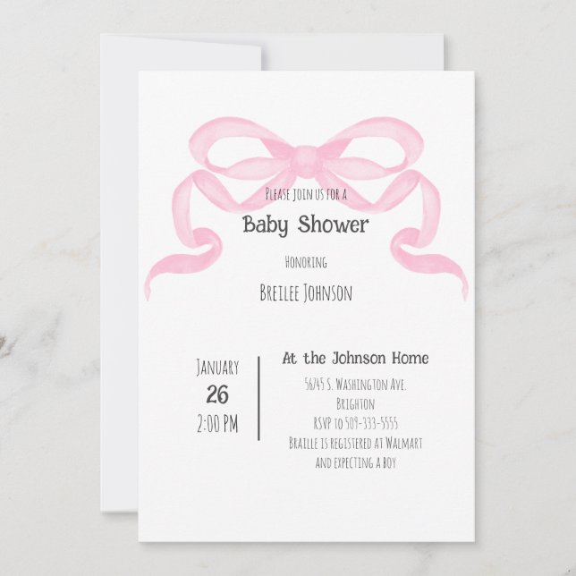 Rosa band baby shower-inbjudan (Framsida)
