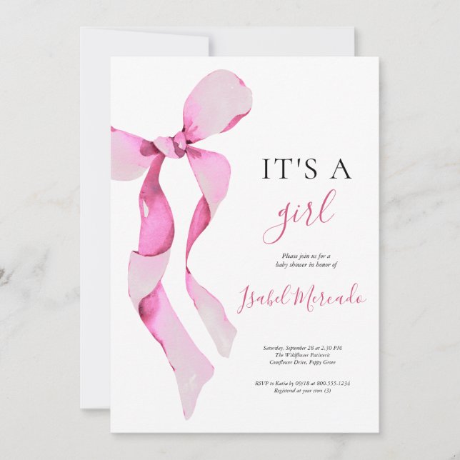 Rosa band baby shower inbjudningar (Framsida)