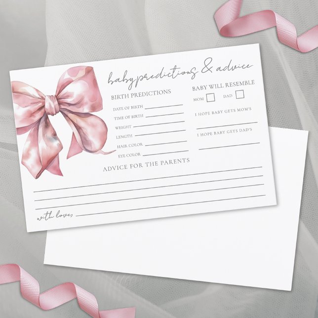 Rosa band baby shower råd förutspåelsekort (Pink Bow Baby Shower Advice Predictions Card)