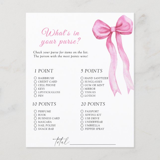 Rosa band baby shower - Vad har du i din handväska (Framsida)