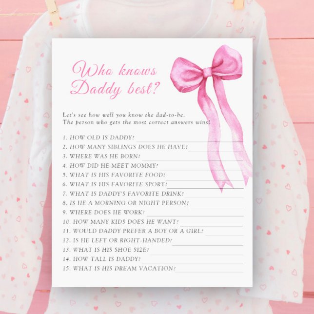 Rosa band baby shower Vem vet pappas bästa spel (Skapare uppladdad)