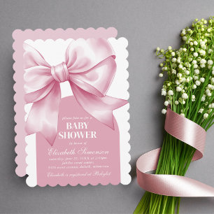 Rosa band babyflicka elegant baby shower inbjudningar