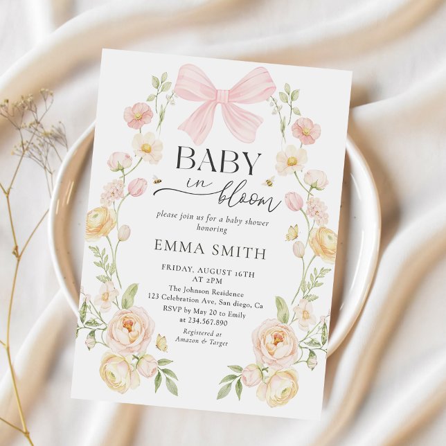 Rosa band Bebis i blom Baby Shower-inbjudan Inbjudningar (Skapare uppladdad)