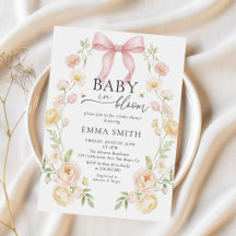 Rosa band Bebis i blom Baby Shower-inbjudan