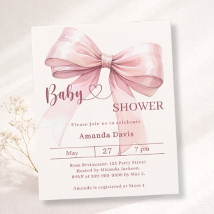 Rosa band beige flicka Baby Shower-inbjudan