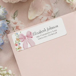 Rosa band blommar baby shower returadress etikett