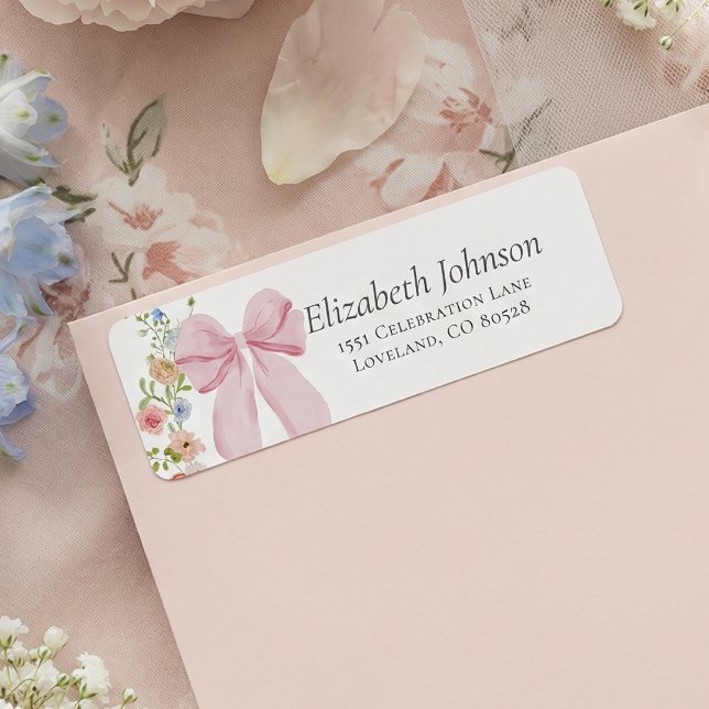 Rosa band blommar baby shower returadress etikett (Skapare uppladdad)