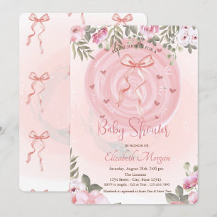 Rosa band blommig baby shower  inbjudningar